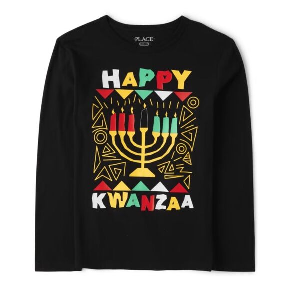 Children's Place Graphic Tee "Happy Kwanzaa" Long Sleeve Shirt Black Unisex 5T - Picture 2 of 11